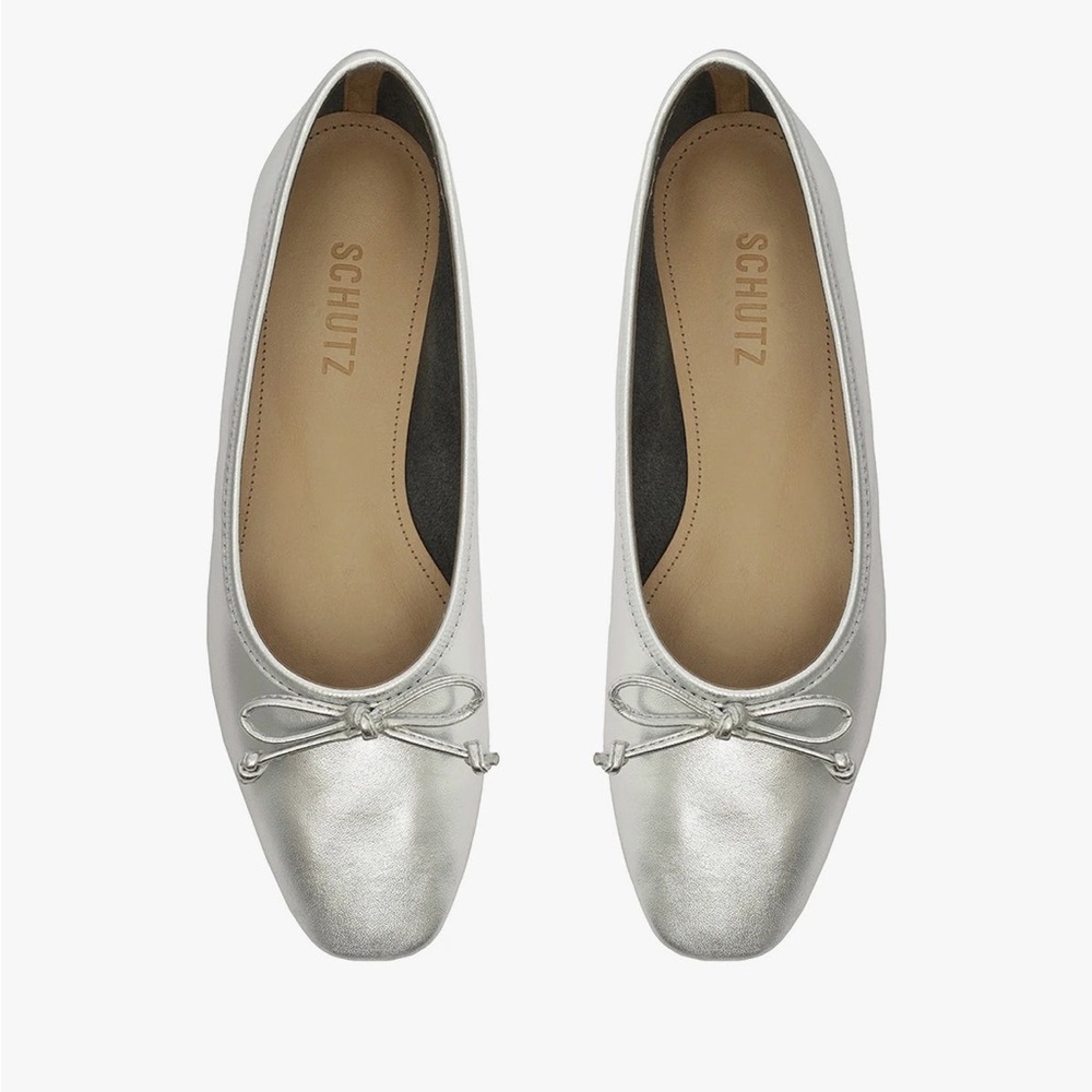 Schutz ARISSA SILVER LEATHER BALLET FLAT 7.5